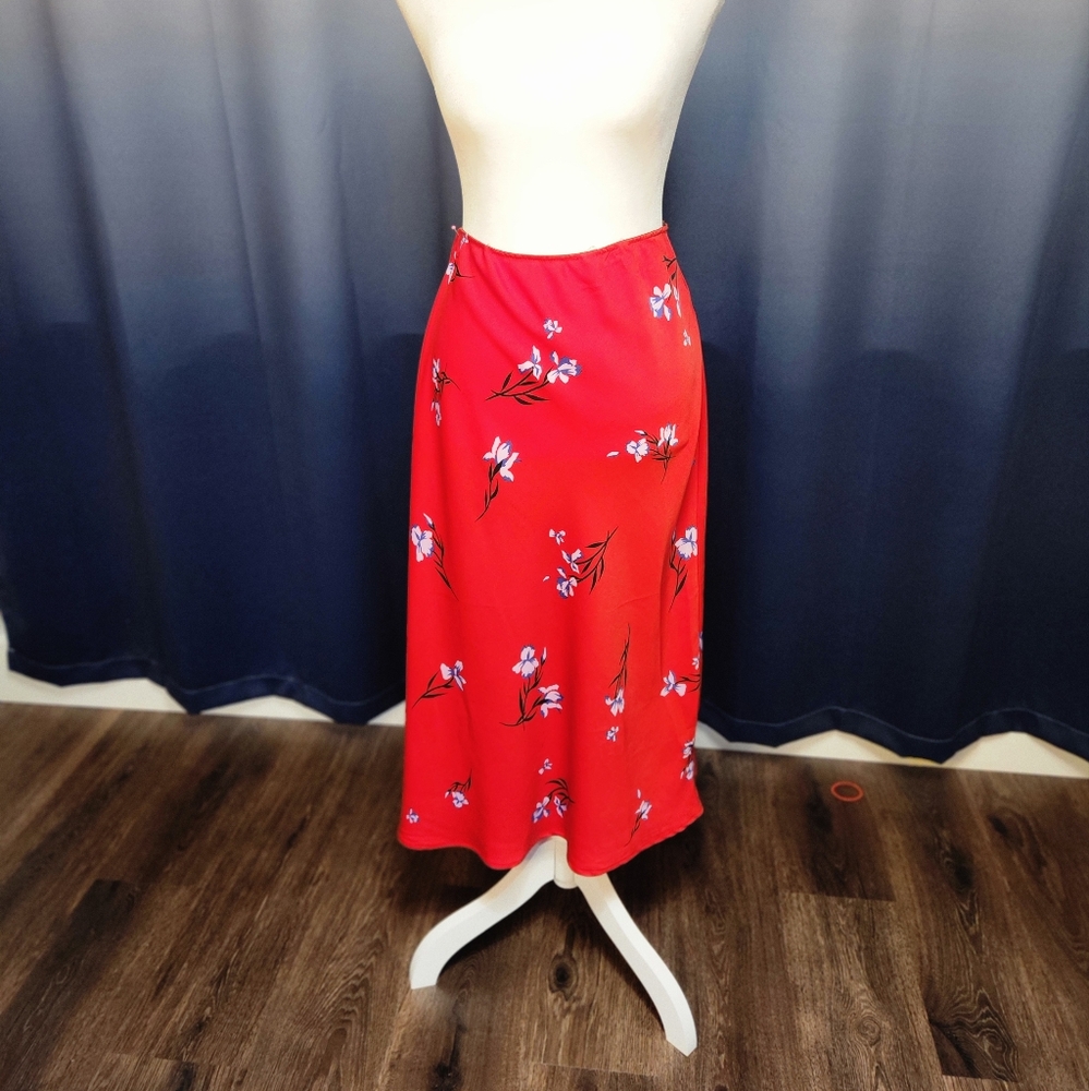 Red Pop Sugar Rayon Skirt with cinch waist.